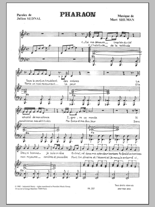 Download Mort Shuman Pharaon Sheet Music and learn how to play Piano & Vocal PDF digital score in minutes