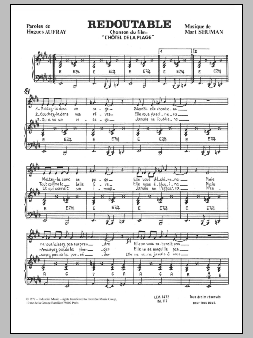 Download Mort Shuman Redoutable (Musique De Film) Sheet Music and learn how to play Piano & Vocal PDF digital score in minutes
