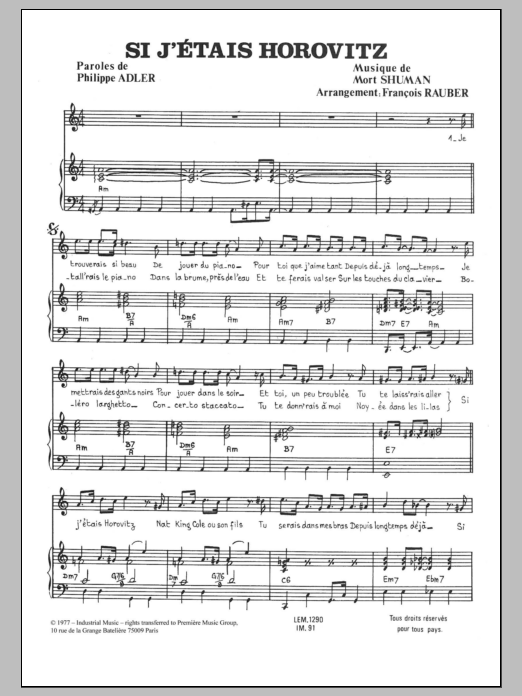 Download Mort Shuman Si J'étais Horovitz Sheet Music and learn how to play Piano & Vocal PDF digital score in minutes