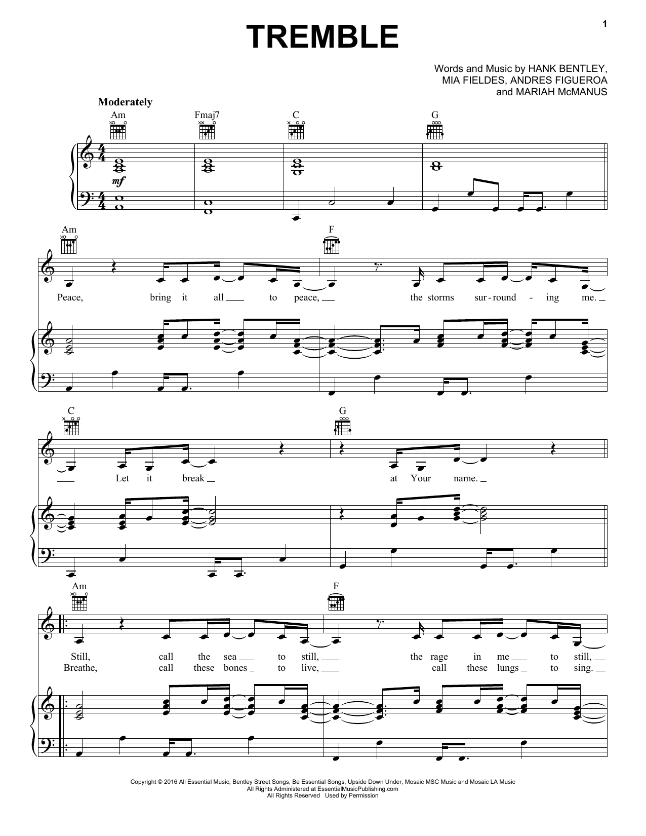 Download Mosaic MSC Tremble Sheet Music and learn how to play Piano, Vocal & Guitar Chords (Right-Hand Melody) PDF digital score in minutes
