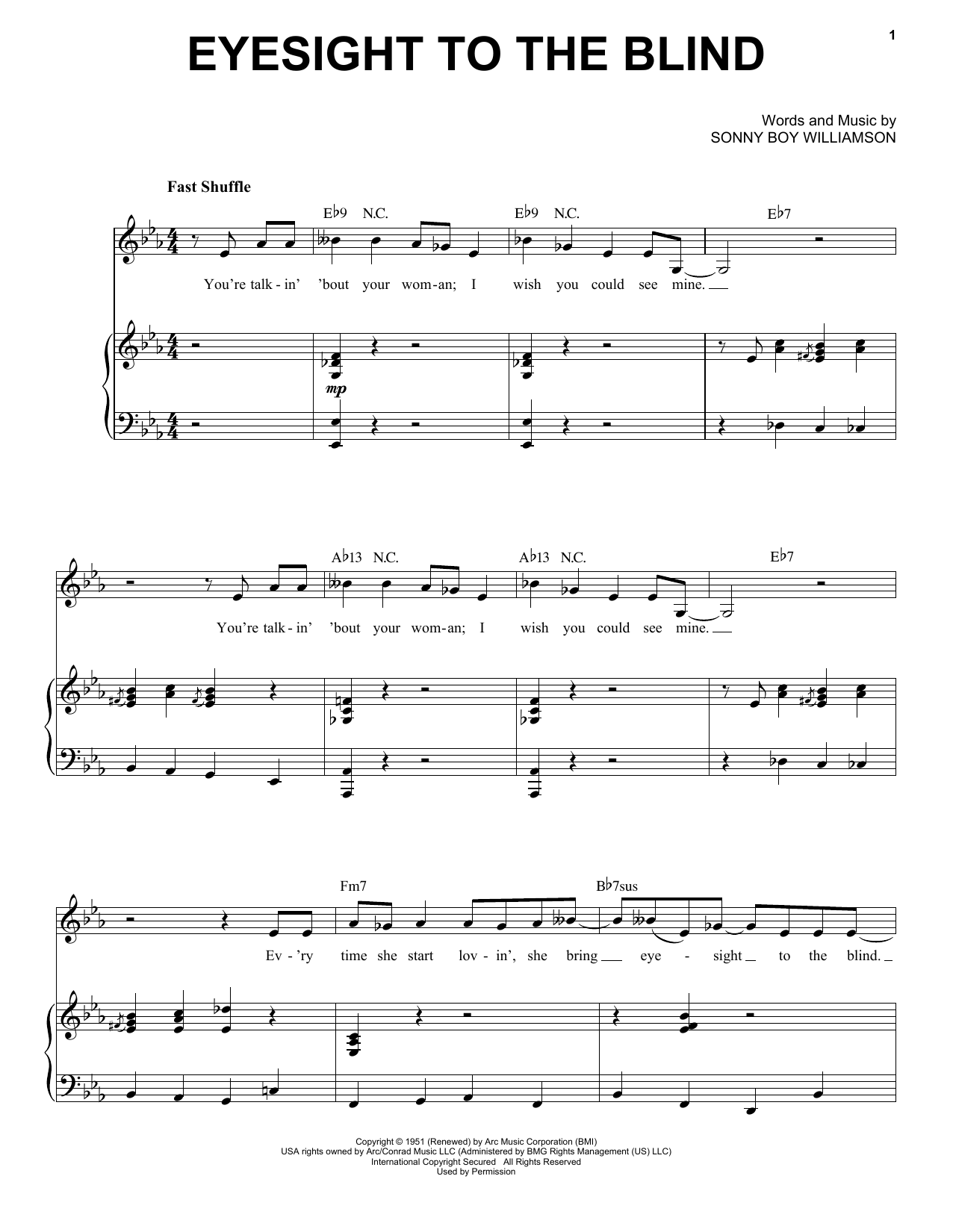 Download Mose Allison Eyesight To The Blind Sheet Music and learn how to play Piano & Vocal PDF digital score in minutes