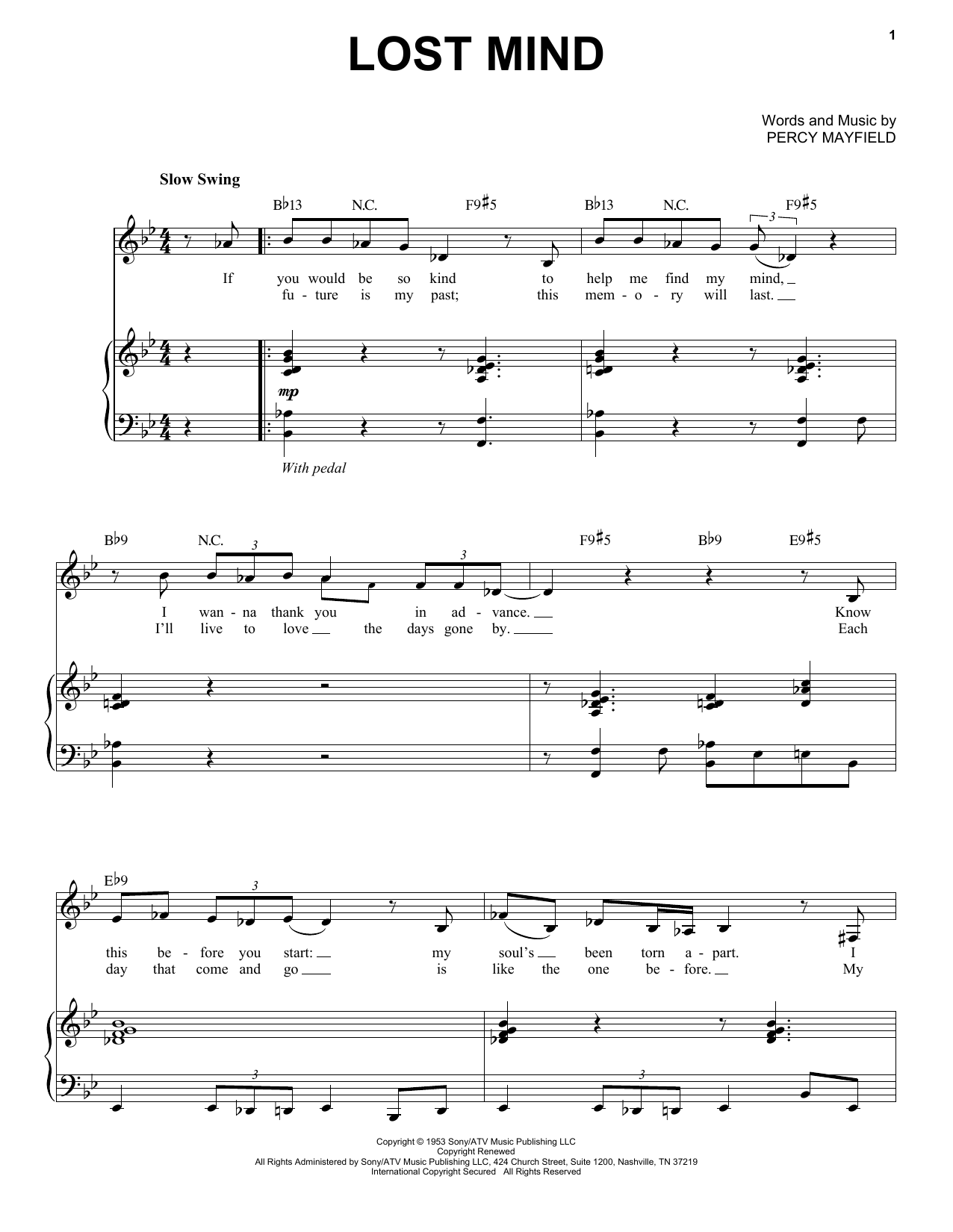 Download Mose Allison Lost Mind Sheet Music and learn how to play Piano & Vocal PDF digital score in minutes