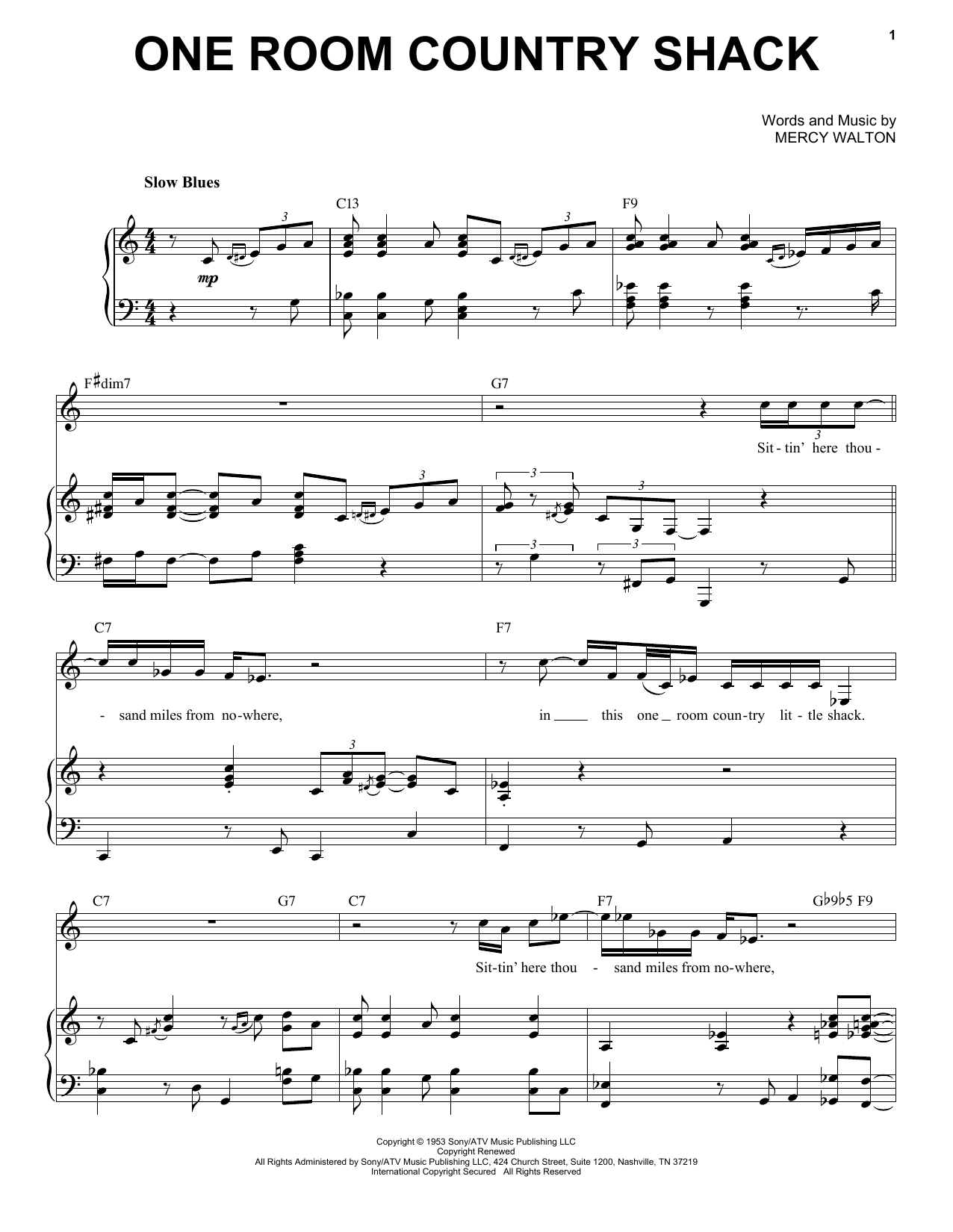 Download Mose Allison One Room Country Shack Sheet Music and learn how to play Piano & Vocal PDF digital score in minutes