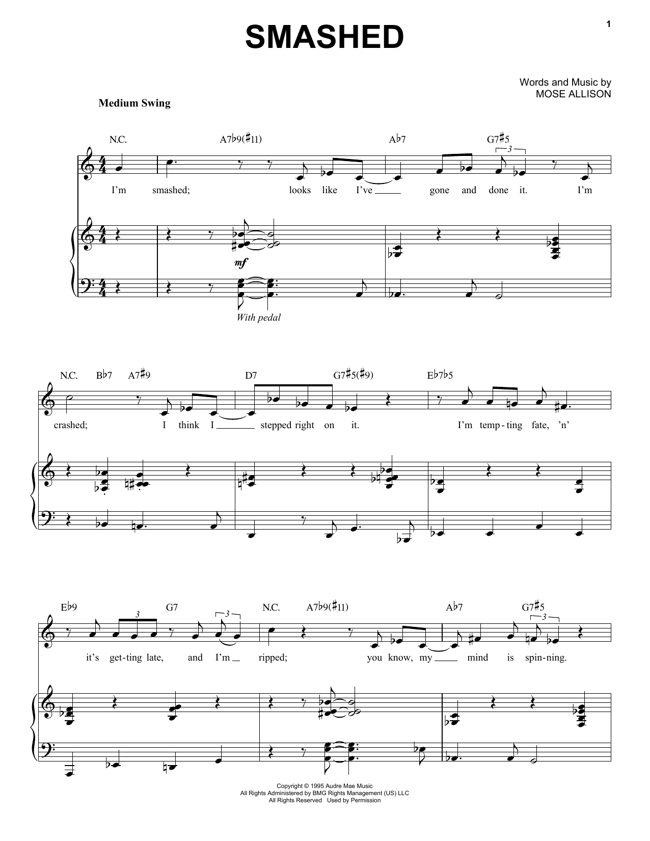 Download Mose Allison Smashed Sheet Music and learn how to play Piano & Vocal PDF digital score in minutes