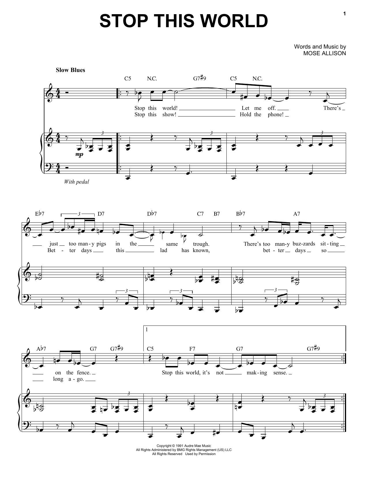 Download Mose Allison Stop This World Sheet Music and learn how to play Piano & Vocal PDF digital score in minutes