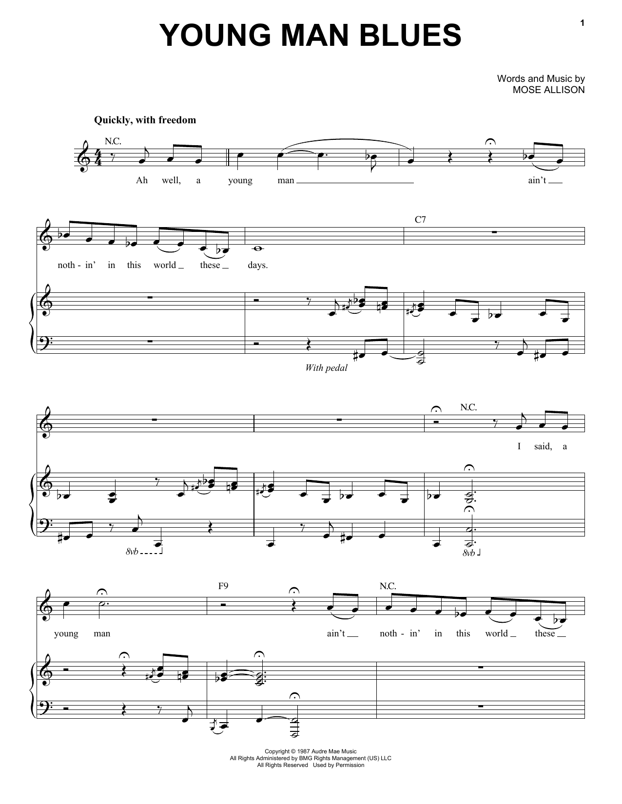 Download Mose Allison Young Man Blues Sheet Music and learn how to play Piano & Vocal PDF digital score in minutes
