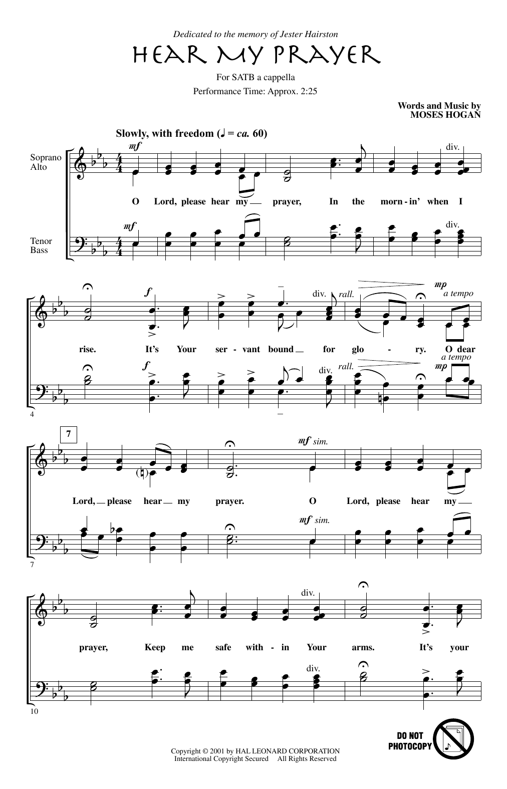 Download Moses Hogan Hear My Prayer Sheet Music and learn how to play SATB Choir PDF digital score in minutes
