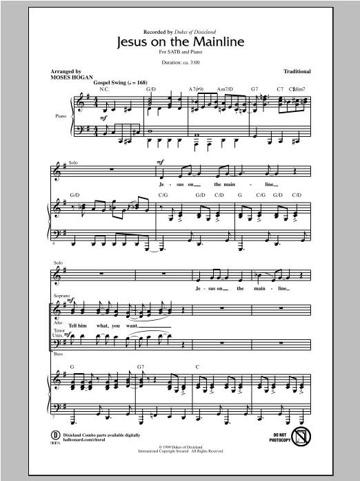 Download Moses Hogan Jesus On The Mainline Sheet Music and learn how to play SATB PDF digital score in minutes