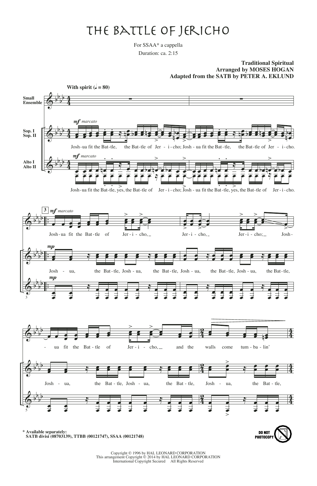 Download Moses Hogan Joshua (Fit The Battle Of Jericho) Sheet Music and learn how to play TTBB PDF digital score in minutes