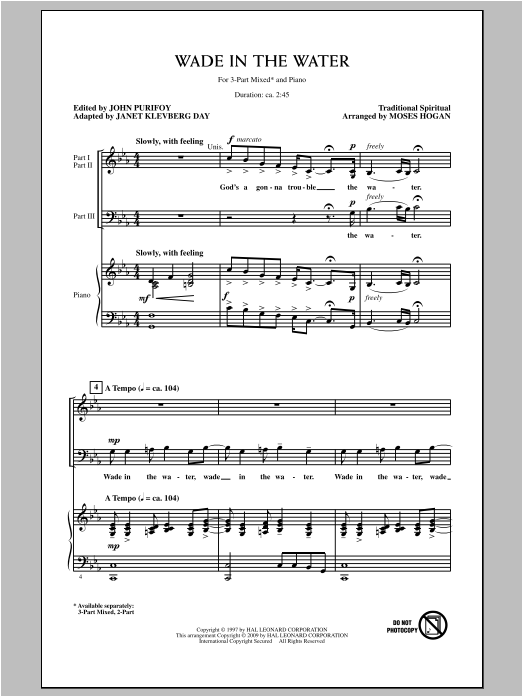 Download Traditional Spiritual Wade In The Water (arr. Moses Hogan) Sheet Music and learn how to play 2-Part Choir PDF digital score in minutes