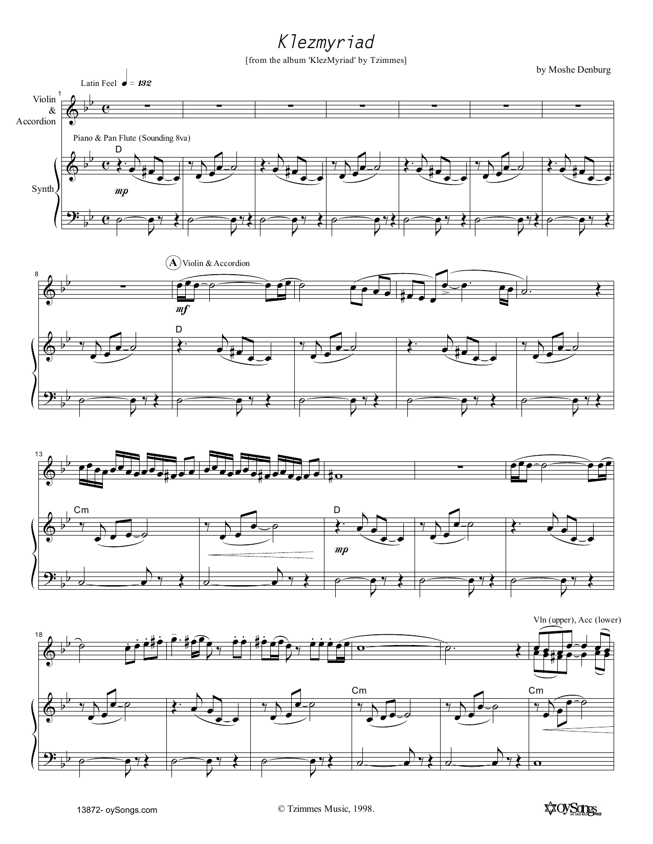 Download Moshe Denburg Klezmyriad Sheet Music and learn how to play Melody Line, Lyrics & Chords PDF digital score in minutes