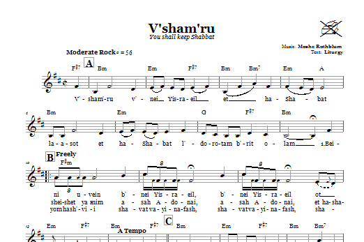 Download Moshe Rothblum V'sham'ru (You Shall Keep Shabbat) Sheet Music and learn how to play Melody Line, Lyrics & Chords PDF digital score in minutes