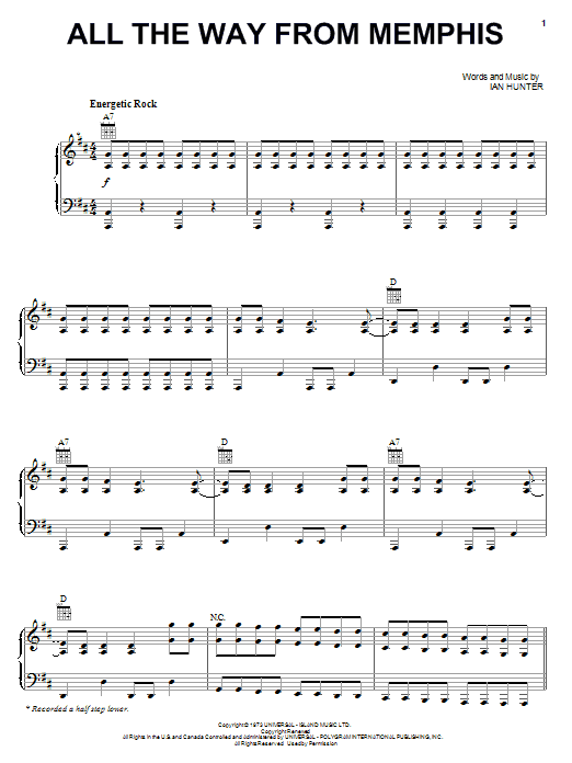 Download Mot The Hoople All The Way From Memphis Sheet Music and learn how to play Piano, Vocal & Guitar (Right-Hand Melody) PDF digital score in minutes