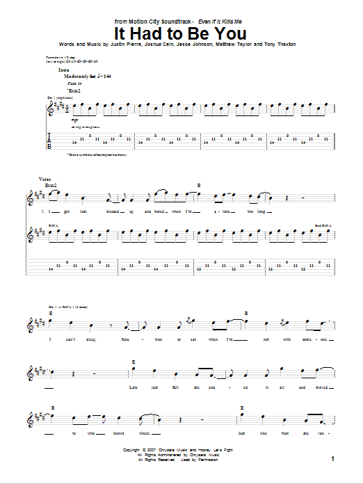 Download Motion City Soundtrack It Had To Be You Sheet Music and learn how to play Guitar Tab PDF digital score in minutes