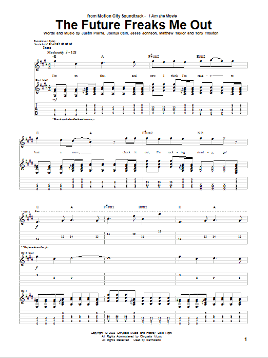 Download Motion City Soundtrack The Future Freaks Me Out Sheet Music and learn how to play Guitar Tab PDF digital score in minutes