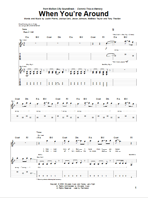Download Motion City Soundtrack When You're Around Sheet Music and learn how to play Guitar Tab PDF digital score in minutes