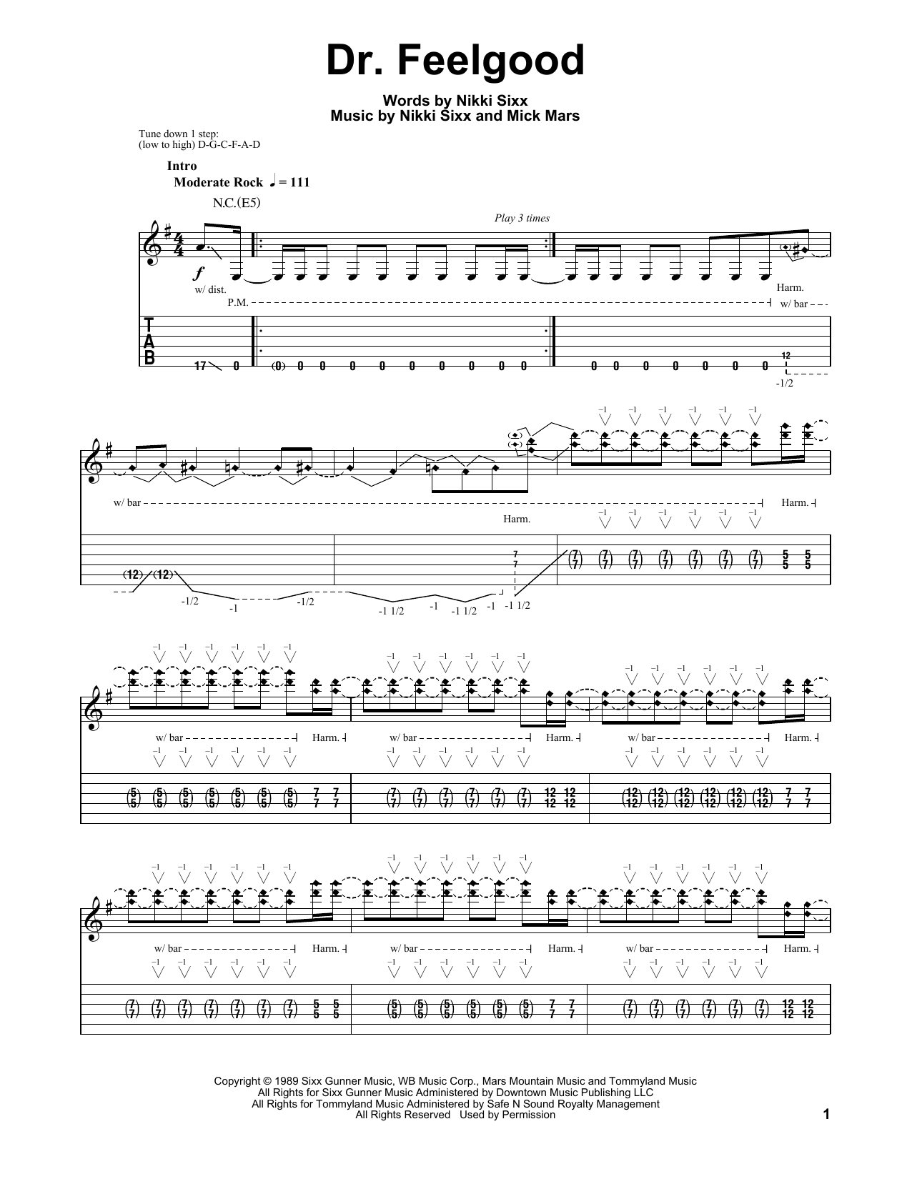 Download Motley Crue Dr. Feelgood Sheet Music and learn how to play Guitar Tab PDF digital score in minutes