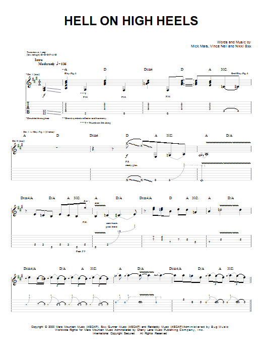 Download Motley Crue Hell On High Heels Sheet Music and learn how to play Guitar Tab PDF digital score in minutes