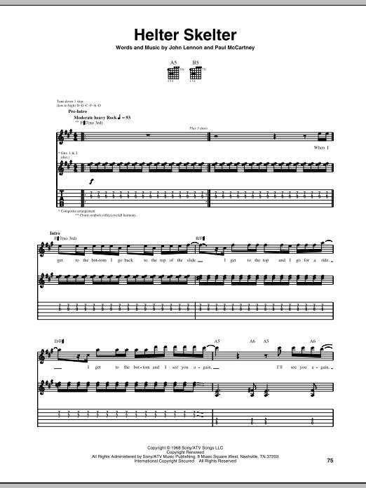 Download Motley Crue Helter Skelter Sheet Music and learn how to play Guitar Tab PDF digital score in minutes