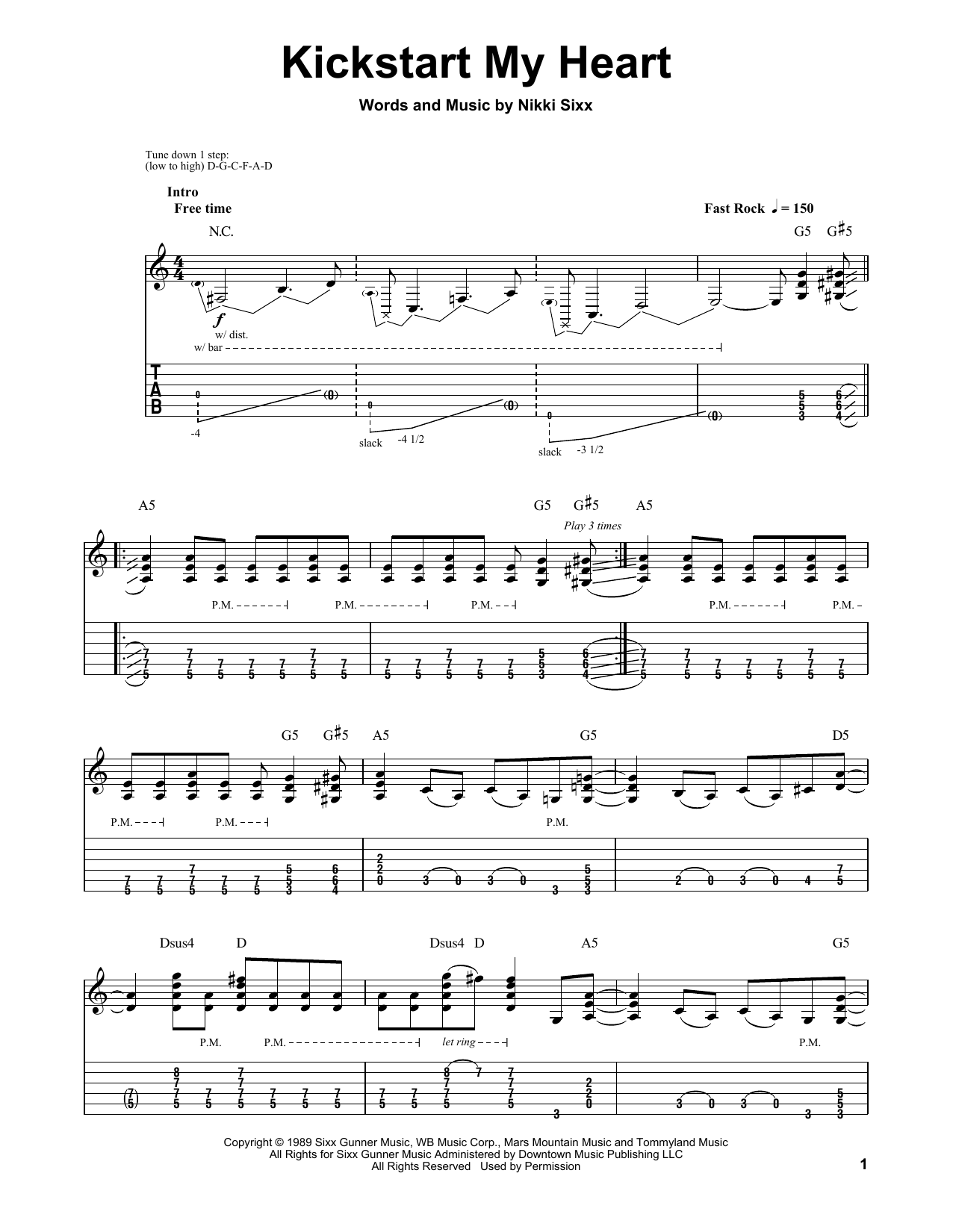 Download Motley Crue Kickstart My Heart Sheet Music and learn how to play Drums Transcription PDF digital score in minutes