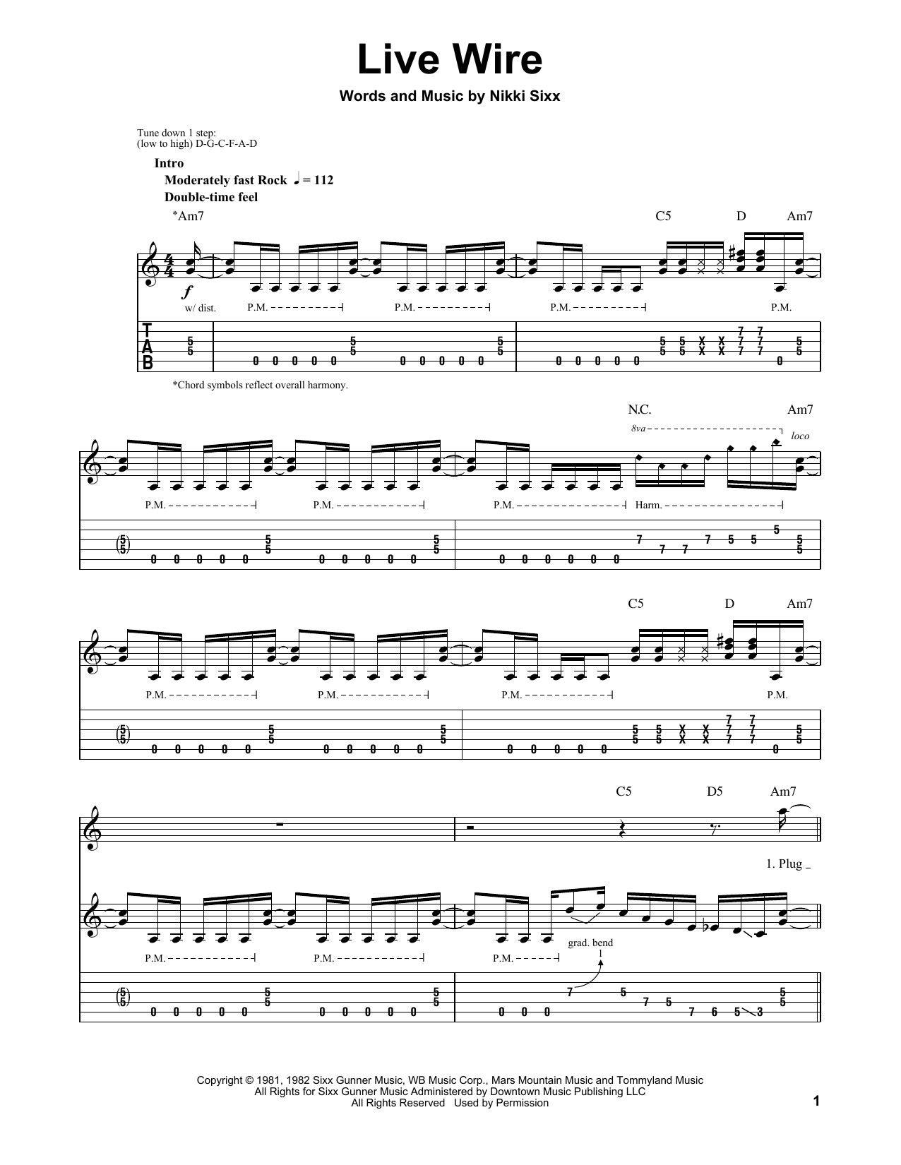 Download Motley Crue Live Wire Sheet Music and learn how to play Drums Transcription PDF digital score in minutes