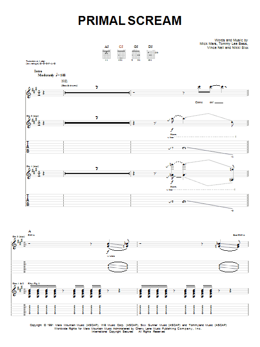 Download Motley Crue Primal Scream Sheet Music and learn how to play Guitar Tab PDF digital score in minutes