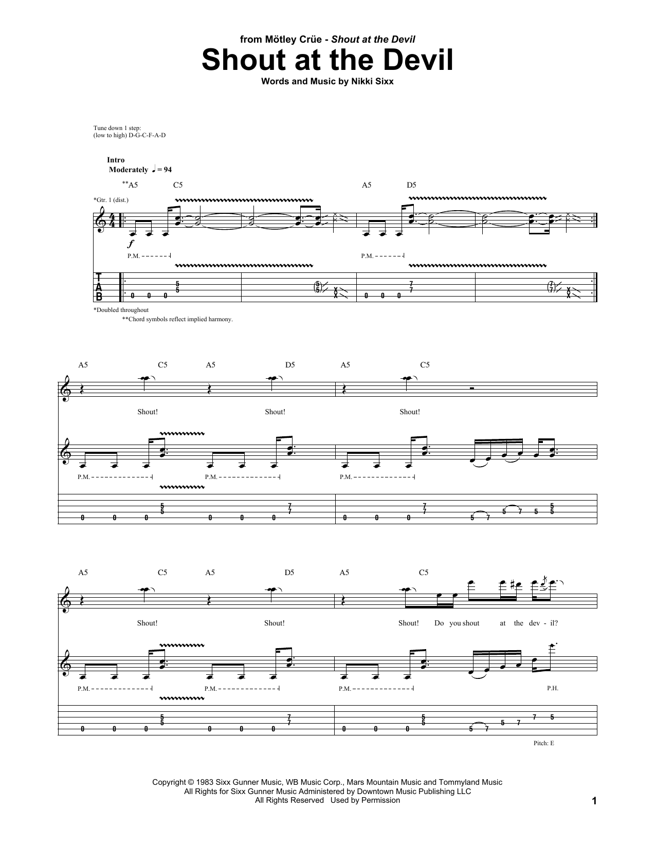 Download Motley Crue Shout At The Devil Sheet Music and learn how to play Drums Transcription PDF digital score in minutes