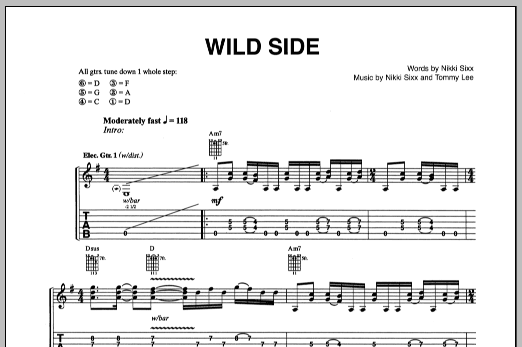 Download Motley Crue Wild Side Sheet Music and learn how to play Drums Transcription PDF digital score in minutes