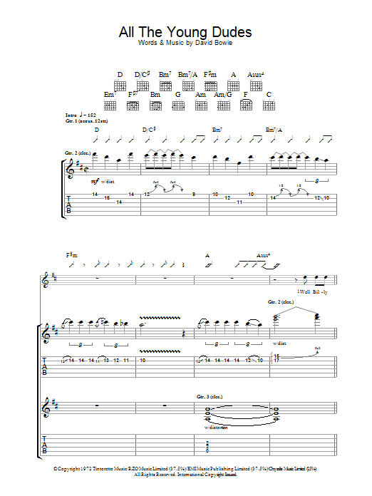 Download Mott The Hoople All The Young Dudes Sheet Music and learn how to play Guitar Tab PDF digital score in minutes