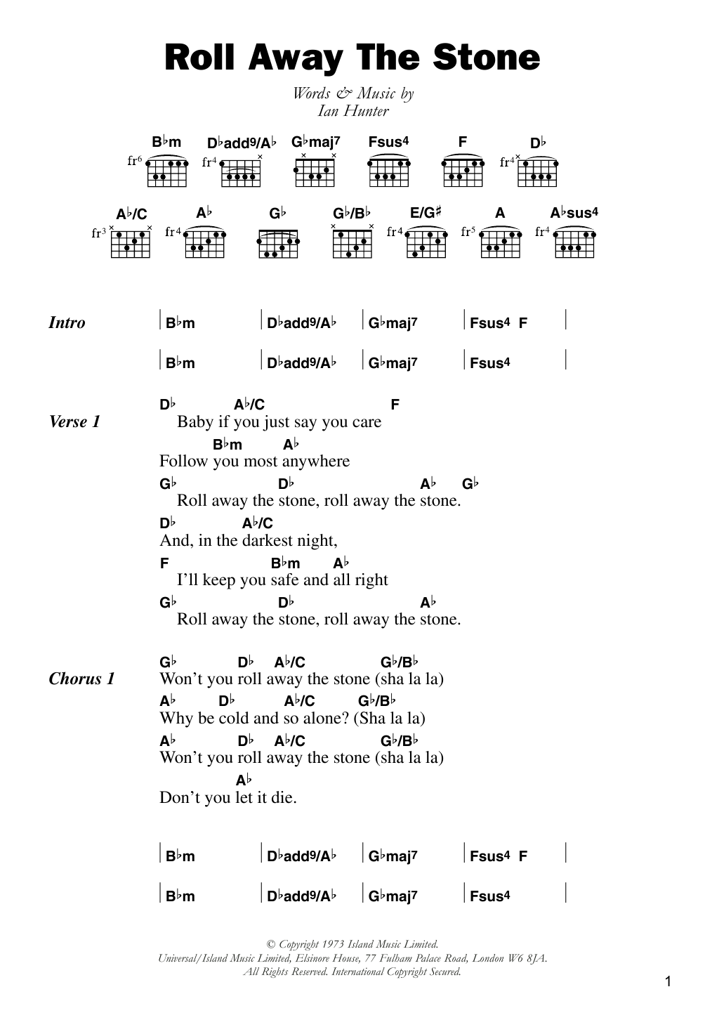 Download Mott The Hoople Roll Away The Stone Sheet Music and learn how to play Lyrics & Chords PDF digital score in minutes