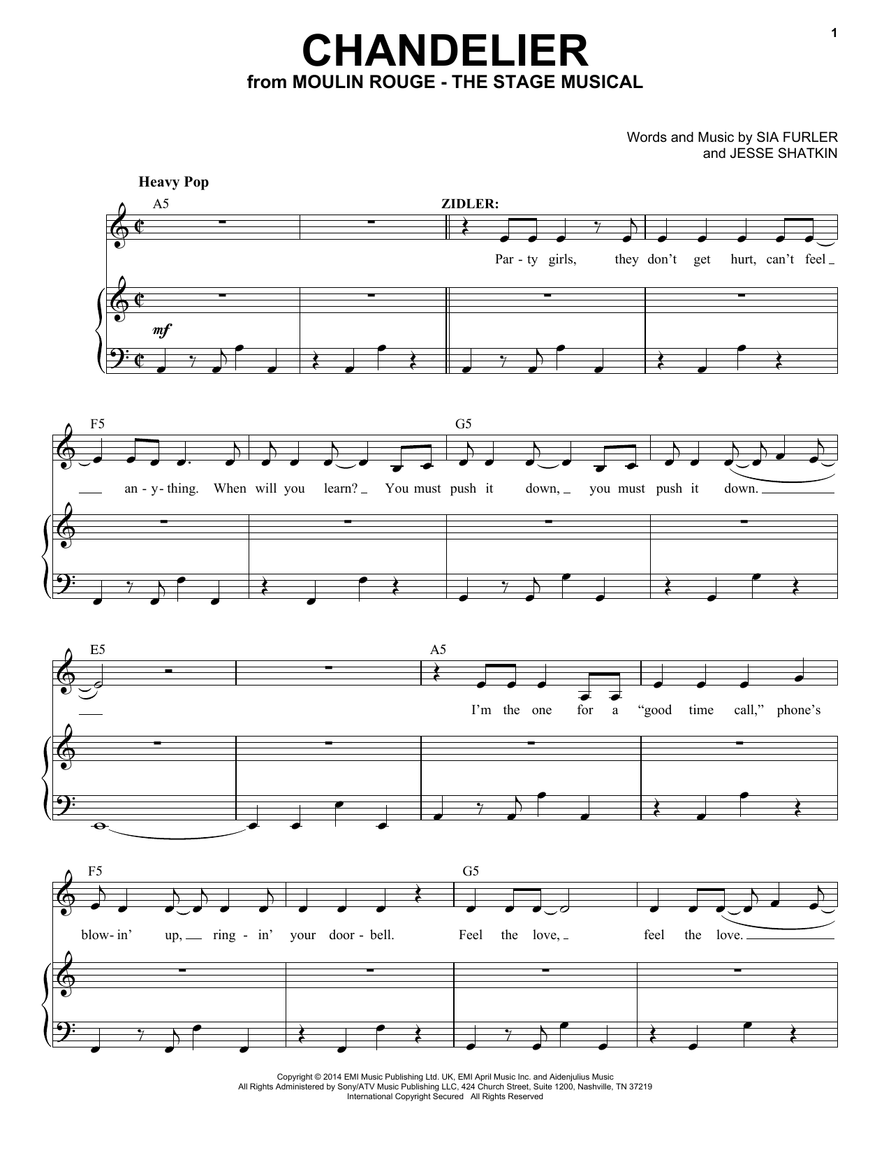 Download Moulin Rouge! The Musical Cast Chandelier (from Moulin Rouge! The Musical) Sheet Music and learn how to play Piano & Vocal PDF digital score in minutes