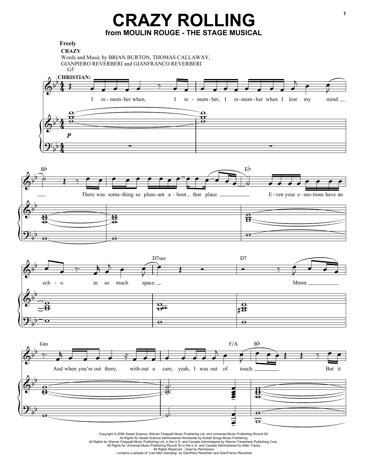 Download Moulin Rouge! The Musical Cast Crazy Rolling (from Moulin Rouge! The Musical) Sheet Music and learn how to play Piano & Vocal PDF digital score in minutes