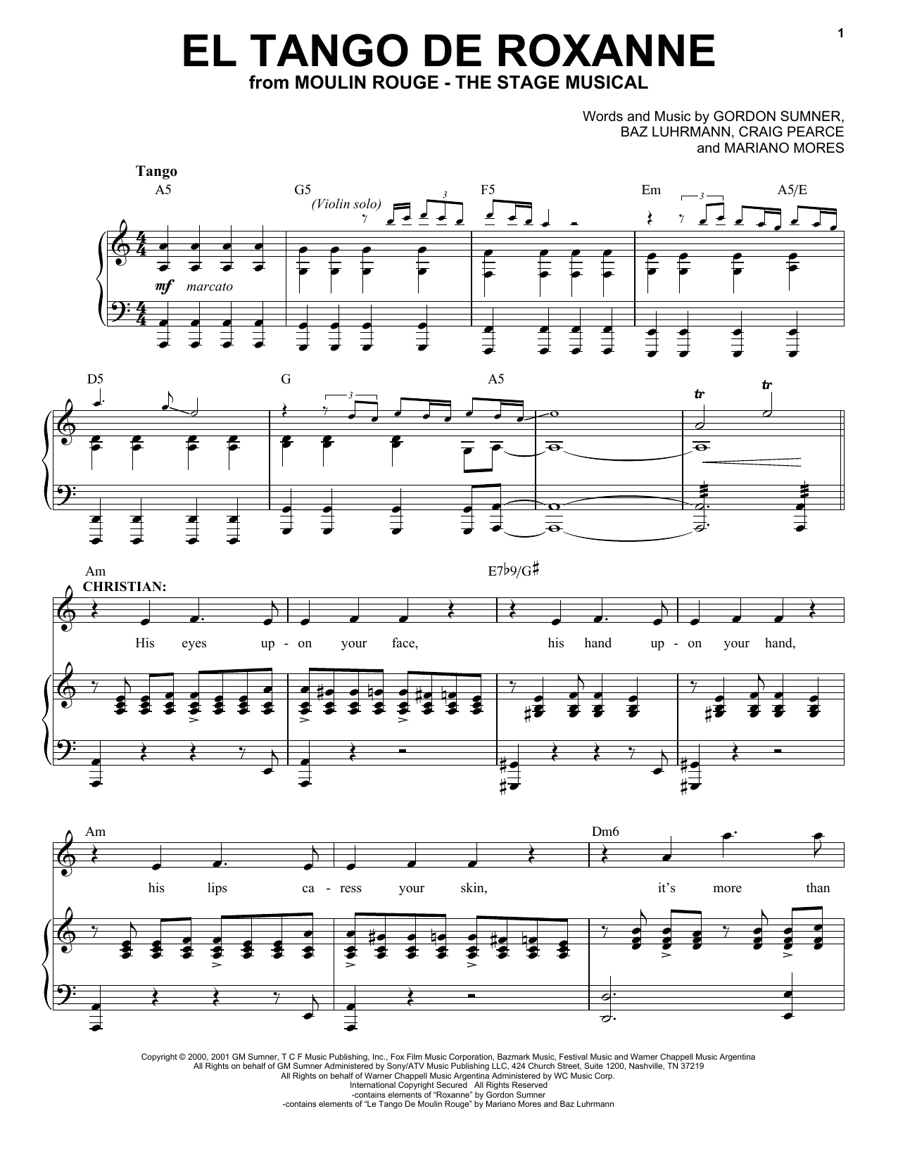 Download Moulin Rouge! The Musical Cast El Tango De Roxanne (from Moulin Rouge! The Musical) Sheet Music and learn how to play Piano & Vocal PDF digital score in minutes