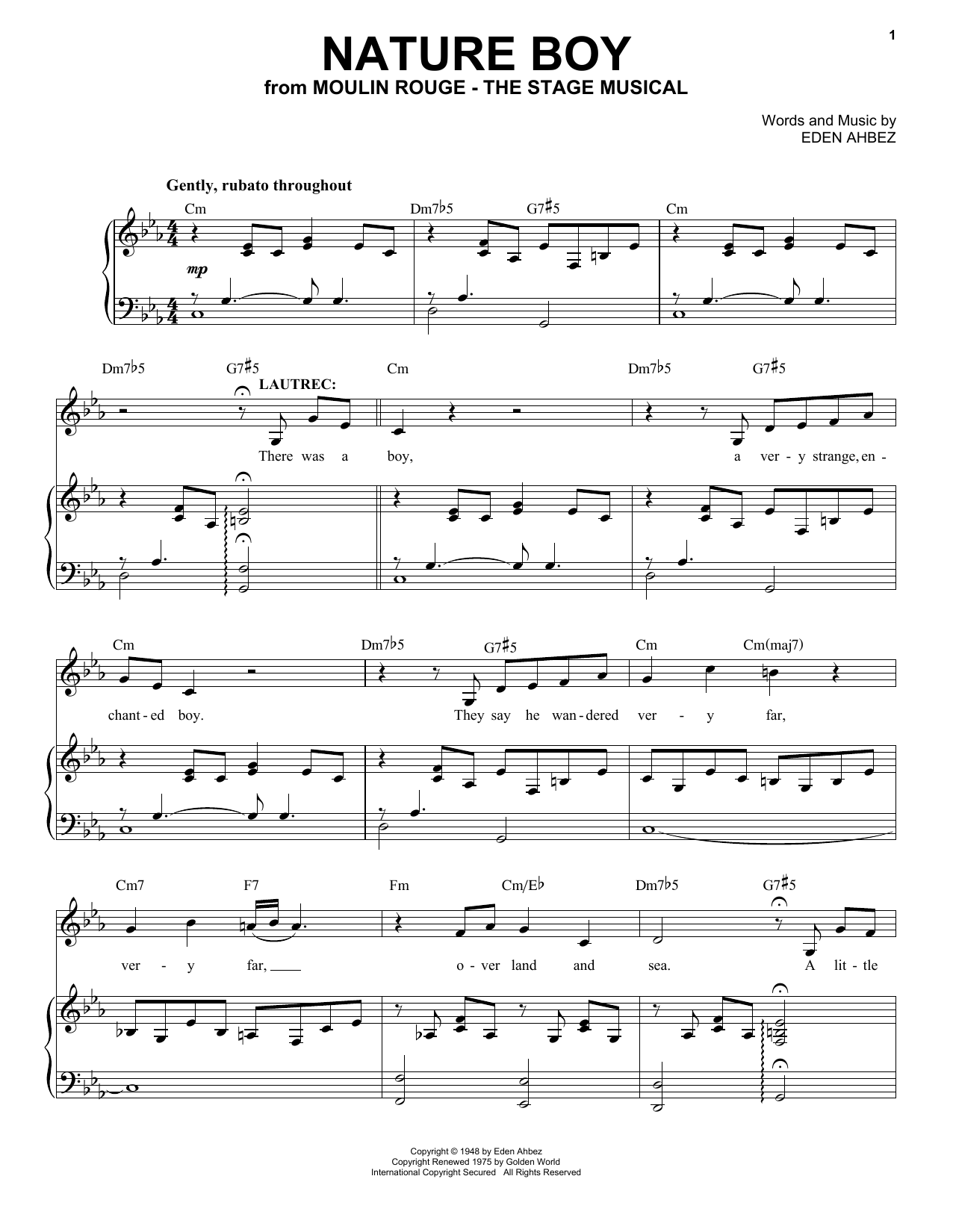 Download Moulin Rouge! The Musical Cast Nature Boy (from Moulin Rouge! The Musical) Sheet Music and learn how to play Piano & Vocal PDF digital score in minutes
