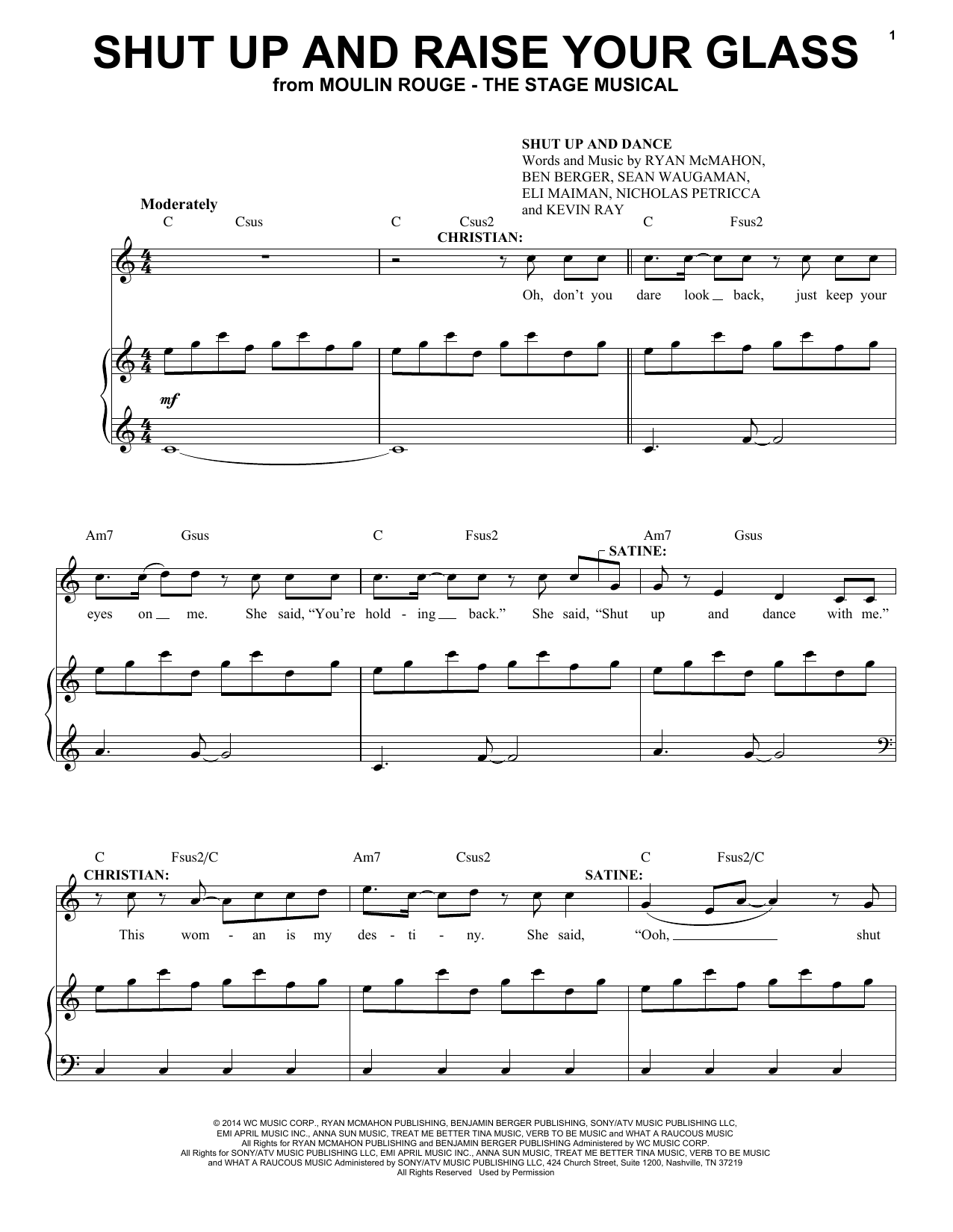 Download Moulin Rouge! The Musical Cast Shut Up And Raise Your Glass (from Moulin Rouge! The Musical) Sheet Music and learn how to play Piano & Vocal PDF digital score in minutes
