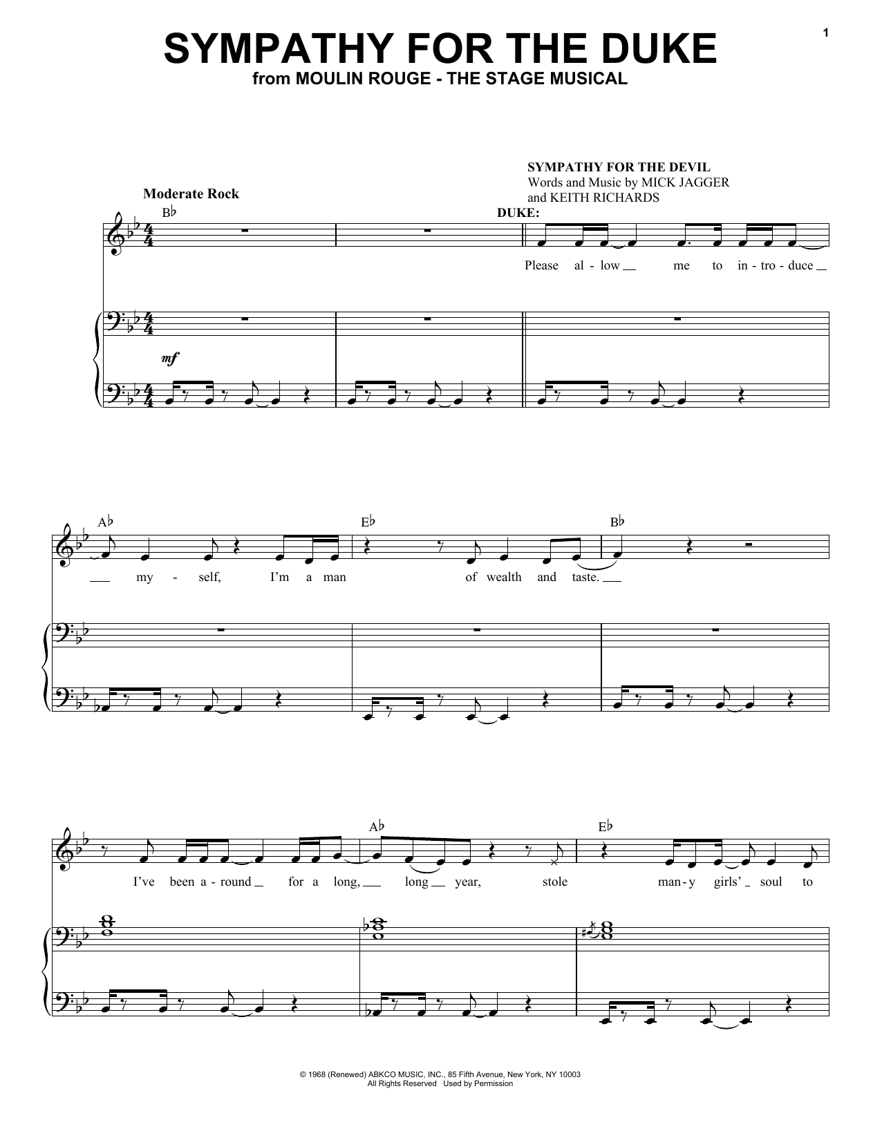 Download Moulin Rouge! The Musical Cast Sympathy For The Duke (from Moulin Rouge! The Musical) Sheet Music and learn how to play Piano & Vocal PDF digital score in minutes