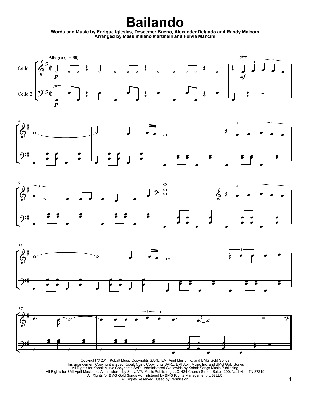 Download Mr & Mrs Cello Bailando Sheet Music and learn how to play Cello Duet PDF digital score in minutes