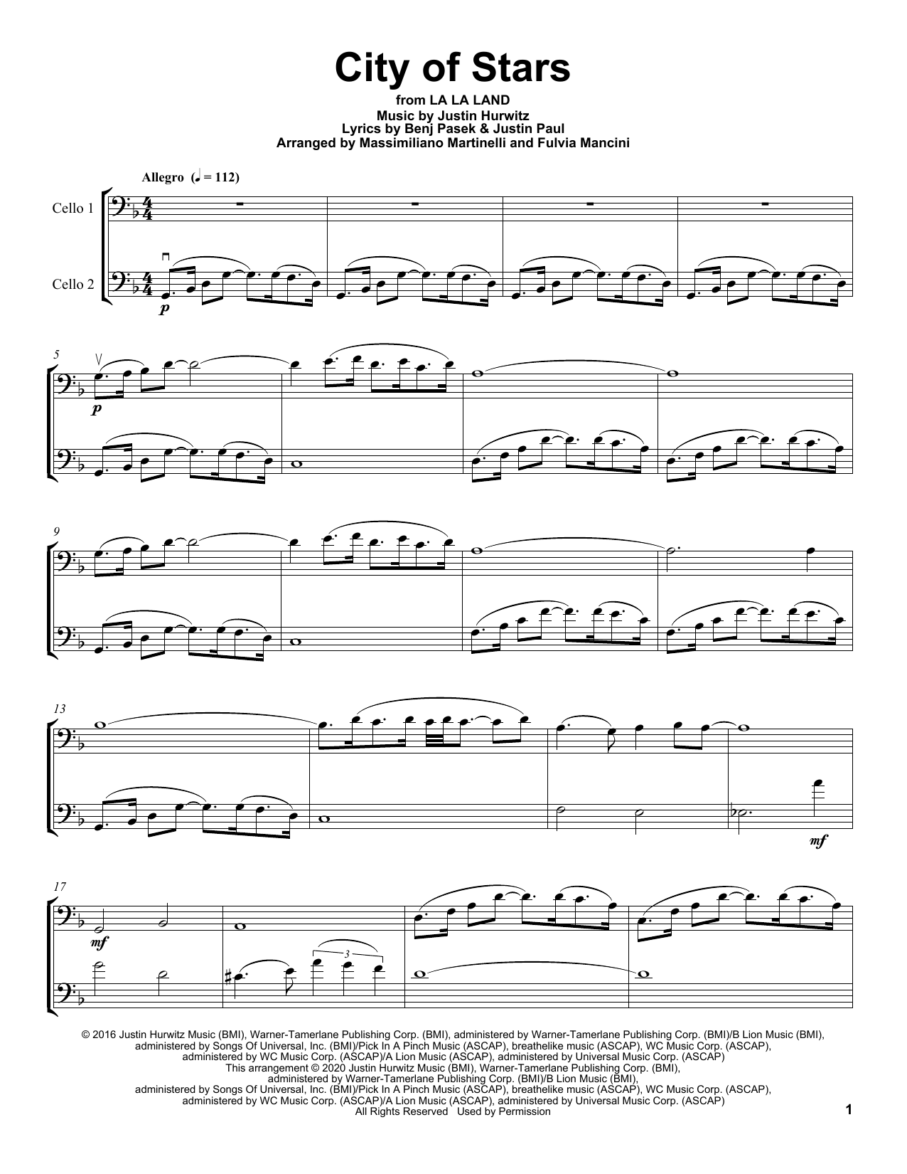 Download Mr & Mrs Cello City Of Stars (from La La Land) Sheet Music and learn how to play Cello Duet PDF digital score in minutes