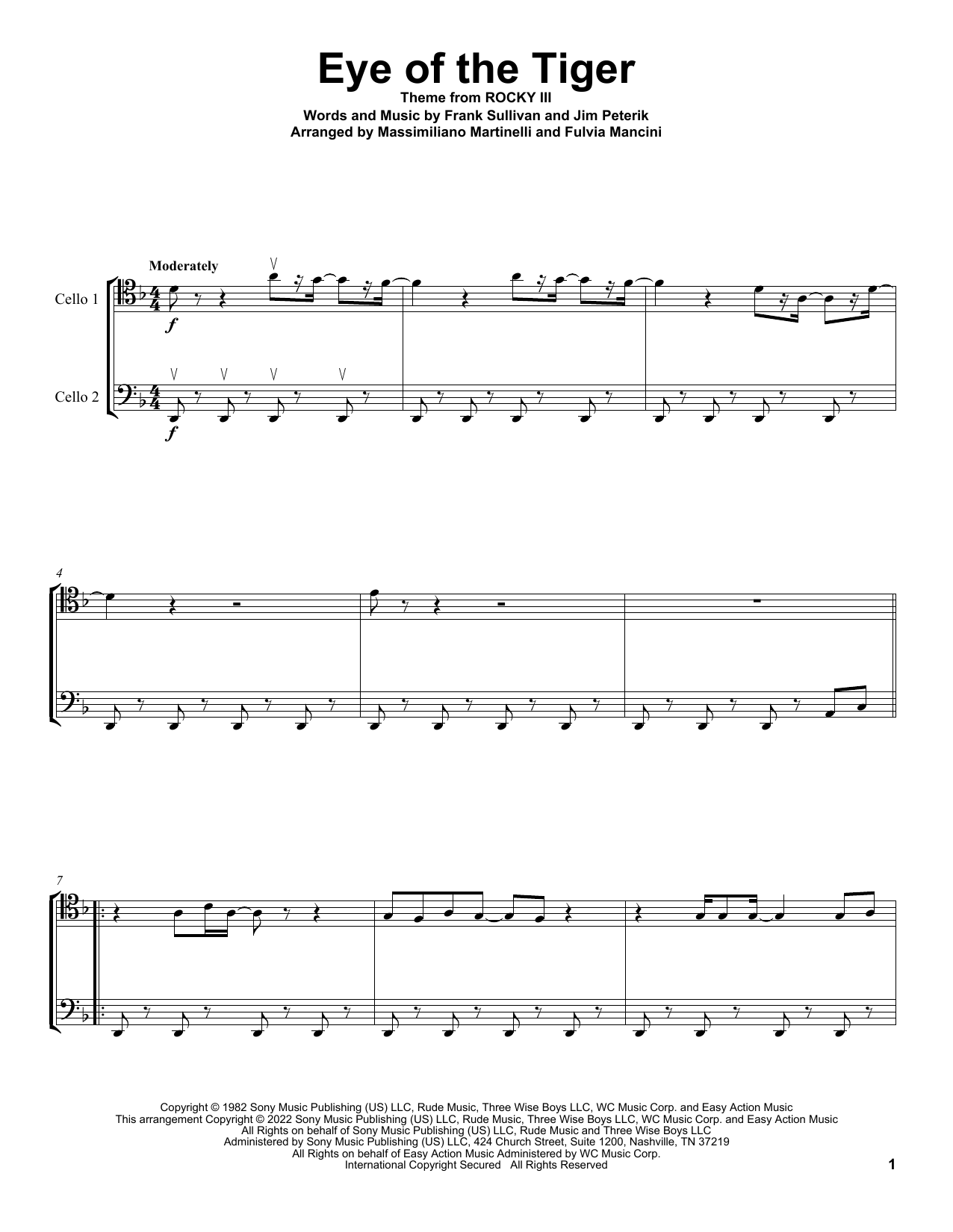 Download Mr & Mrs Cello Eye Of The Tiger Sheet Music and learn how to play Cello Duet PDF digital score in minutes