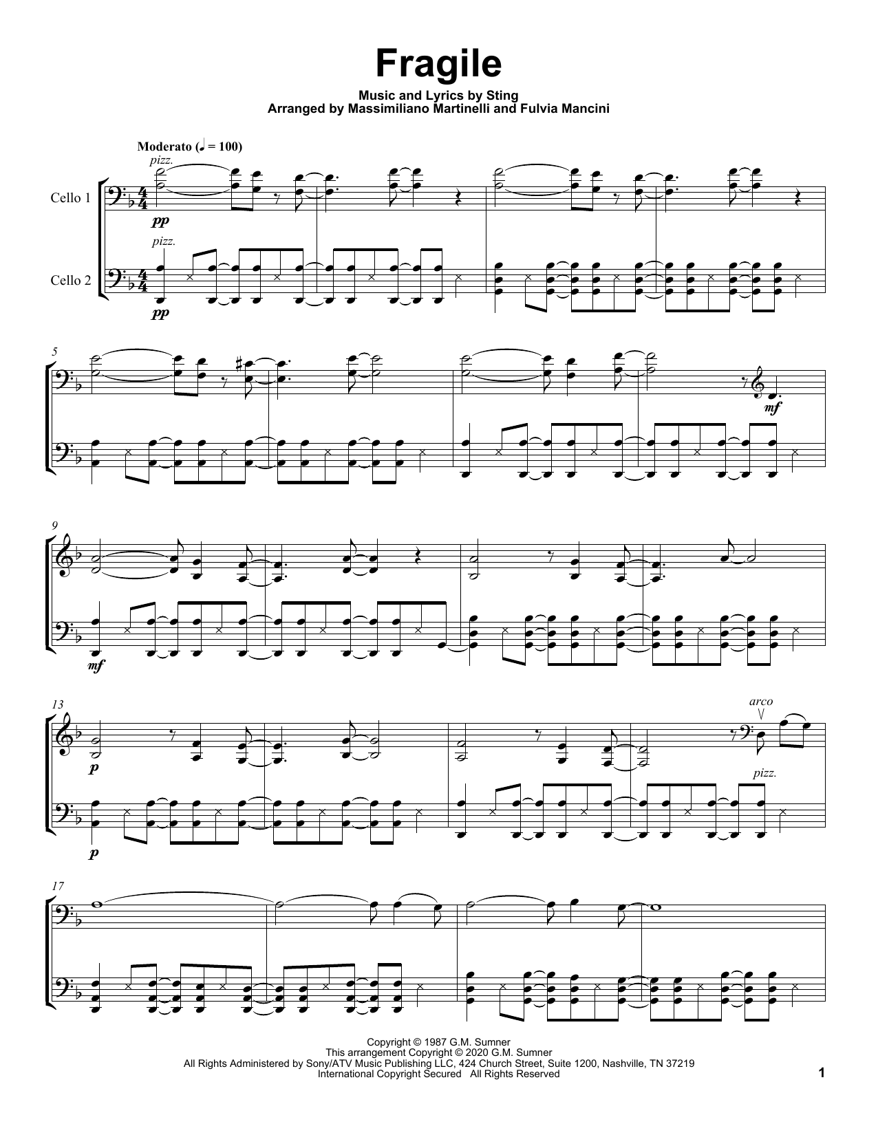 Download Mr & Mrs Cello Fragile Sheet Music and learn how to play Cello Duet PDF digital score in minutes