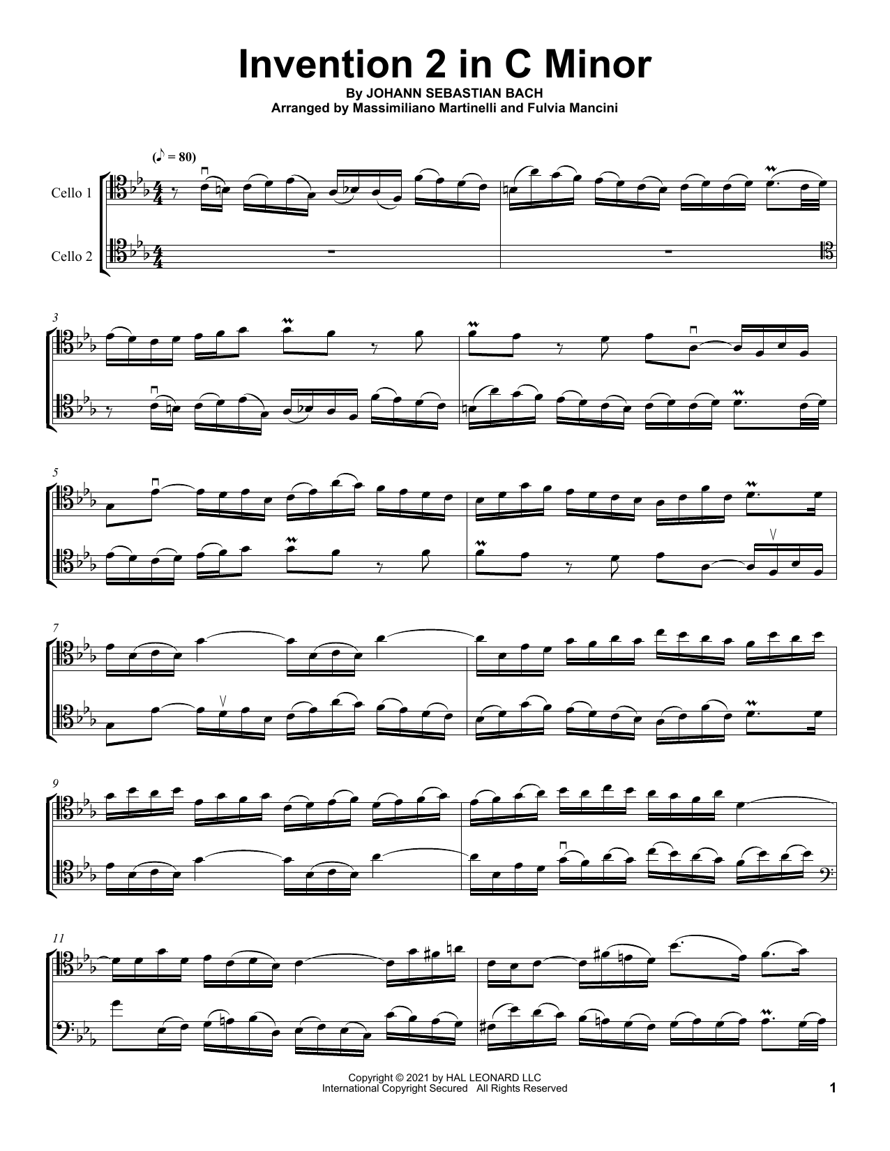 Download Mr & Mrs Cello Invention 2 In C Minor Sheet Music and learn how to play Cello Duet PDF digital score in minutes