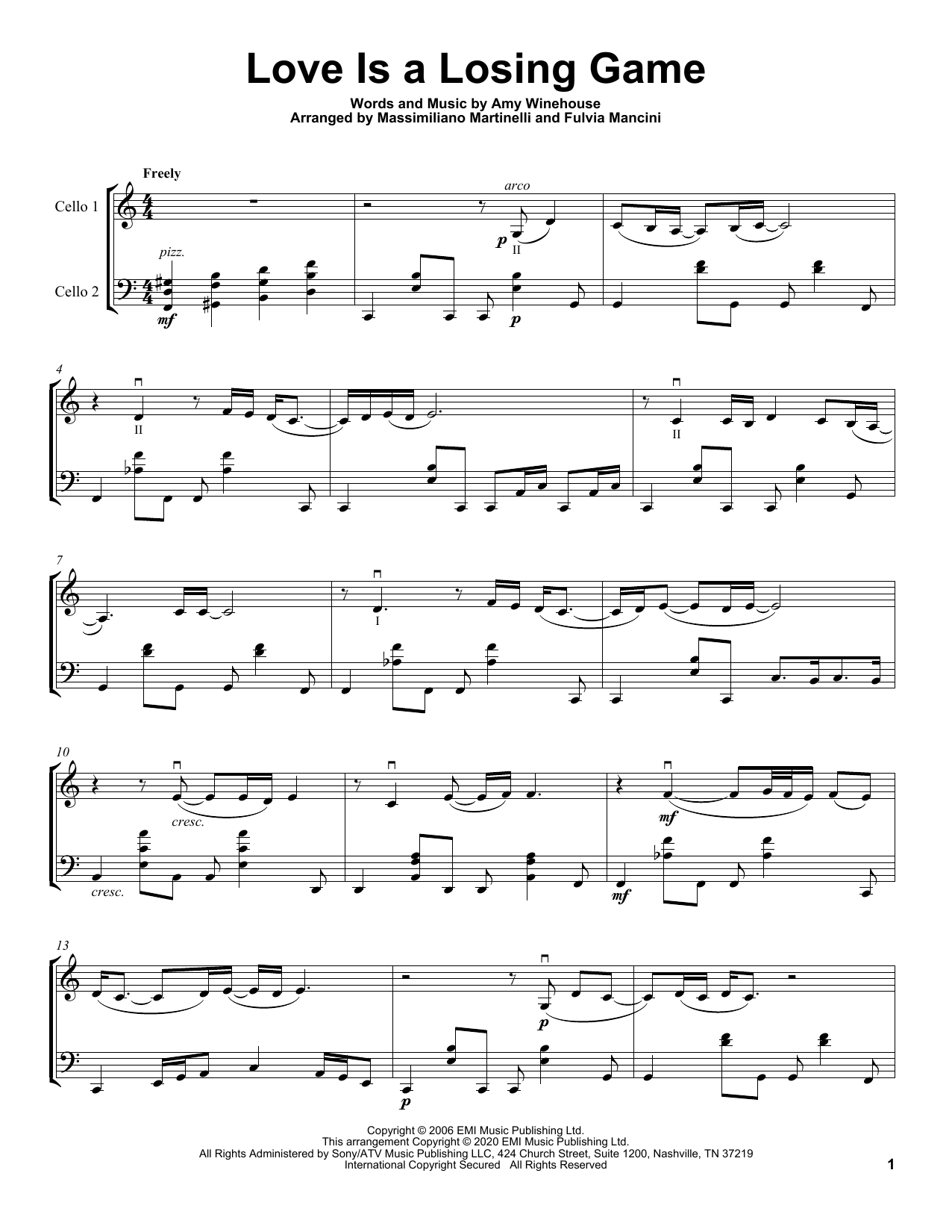 Download Mr & Mrs Cello Love Is A Losing Game Sheet Music and learn how to play Cello Duet PDF digital score in minutes