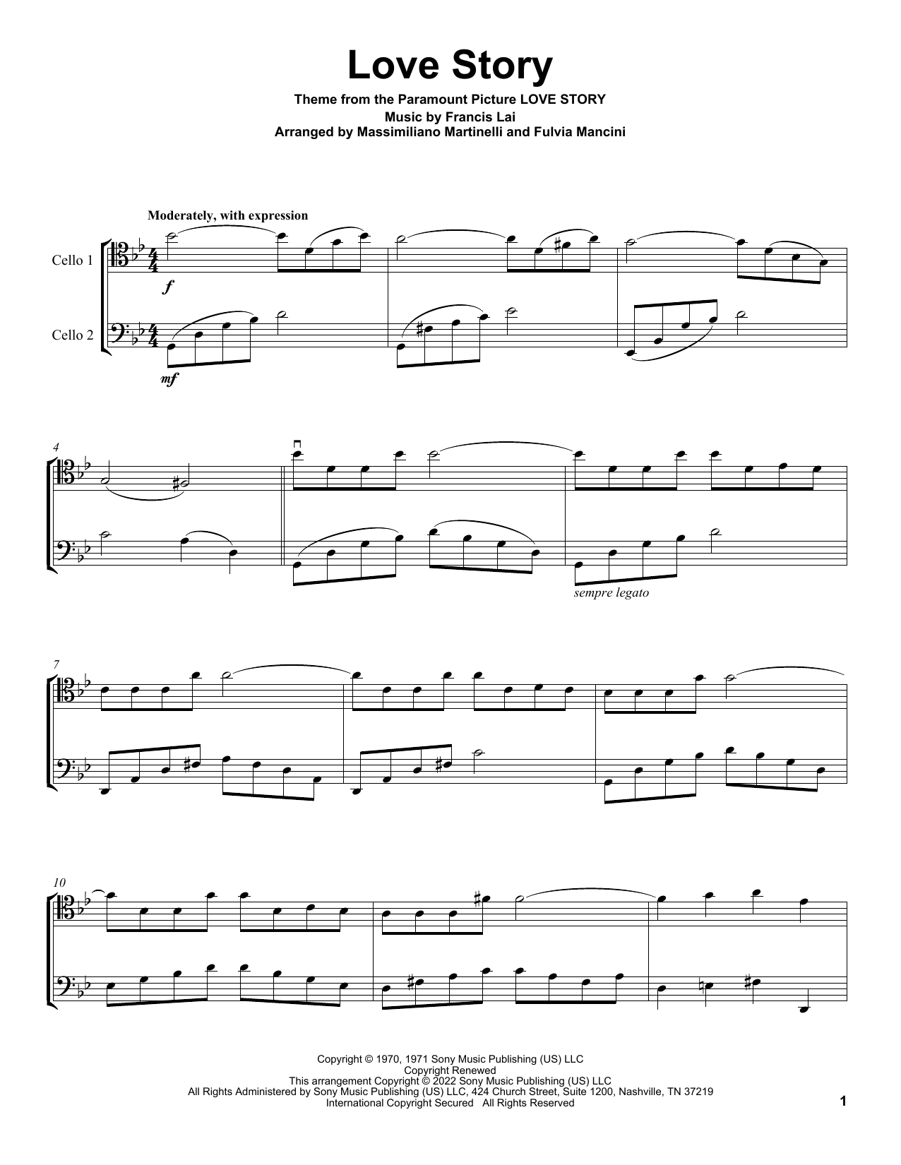 Download Mr & Mrs Cello Love Story (from Love Story) Sheet Music and learn how to play Cello Duet PDF digital score in minutes