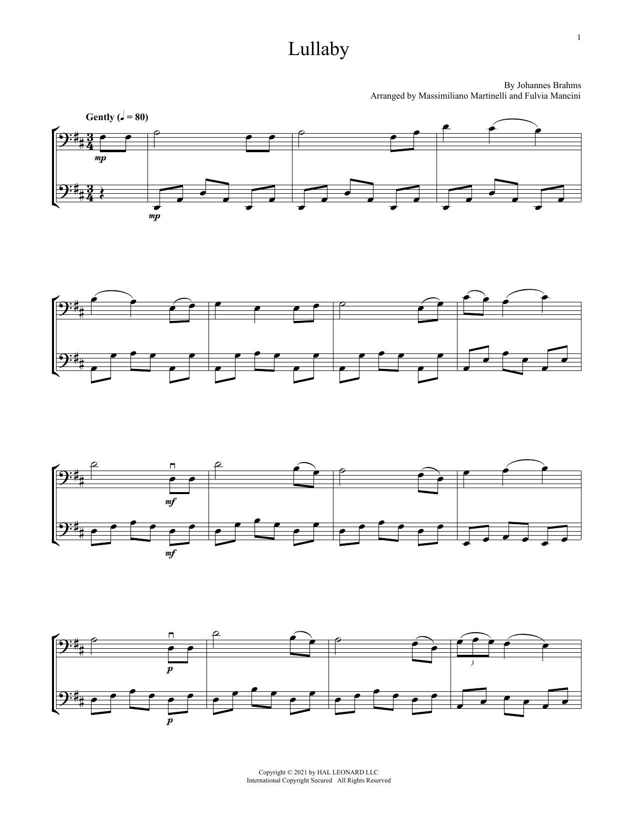 Download Mr & Mrs Cello Lullaby Sheet Music and learn how to play Cello Duet PDF digital score in minutes