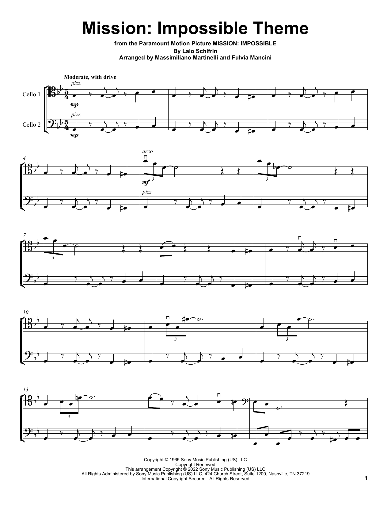 Download Mr & Mrs Cello Mission: Impossible Theme (from Mission: Impossible) Sheet Music and learn how to play Cello Duet PDF digital score in minutes