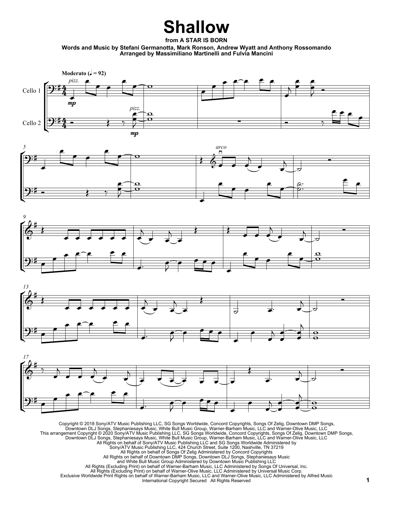 Download Mr & Mrs Cello Shallow (from A Star Is Born) Sheet Music and learn how to play Cello Duet PDF digital score in minutes