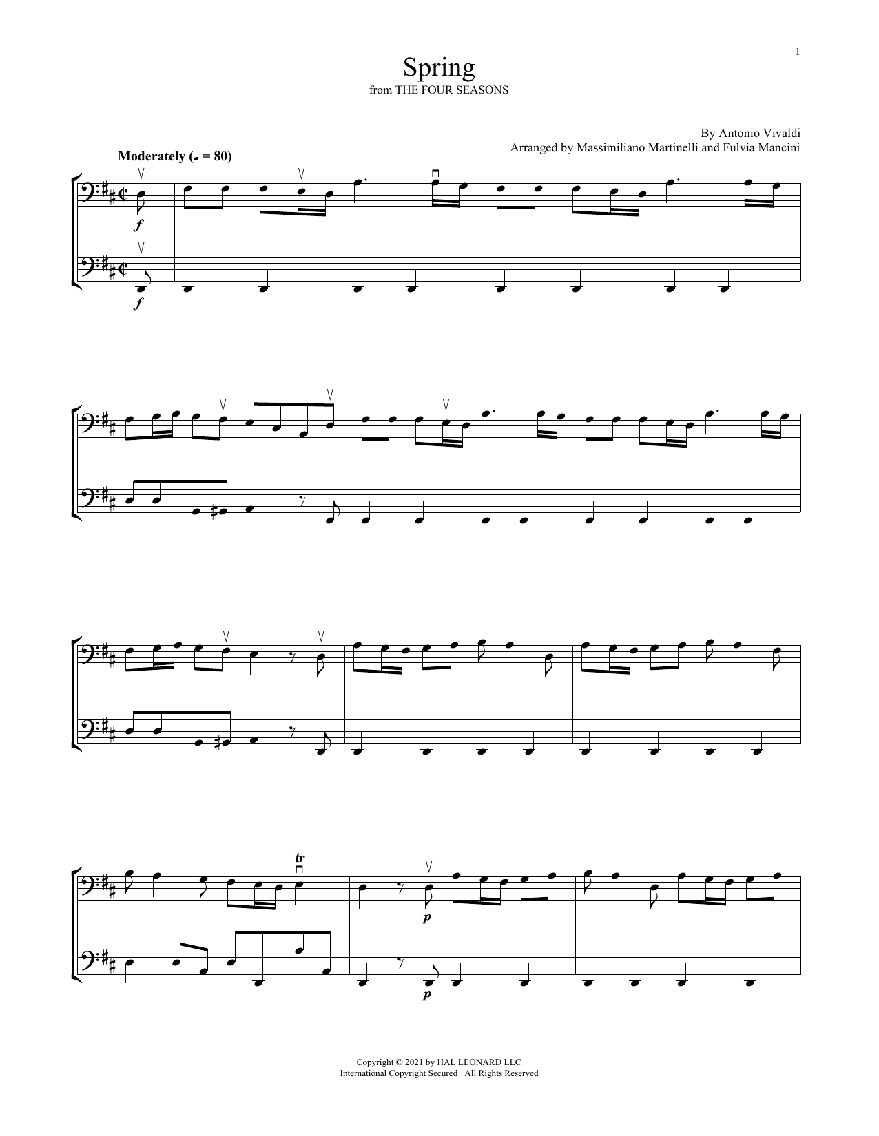 Download Mr & Mrs Cello Spring (from The Four Seasons) Sheet Music and learn how to play Cello Duet PDF digital score in minutes