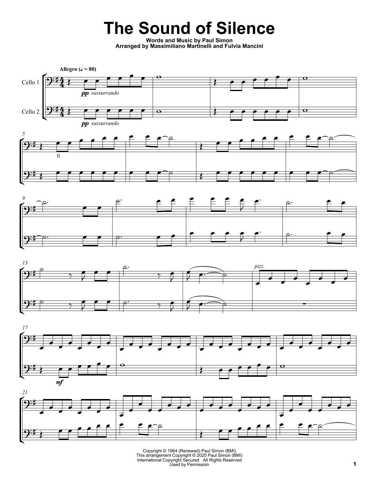 Download Mr & Mrs Cello The Sound Of Silence Sheet Music and learn how to play Cello Duet PDF digital score in minutes