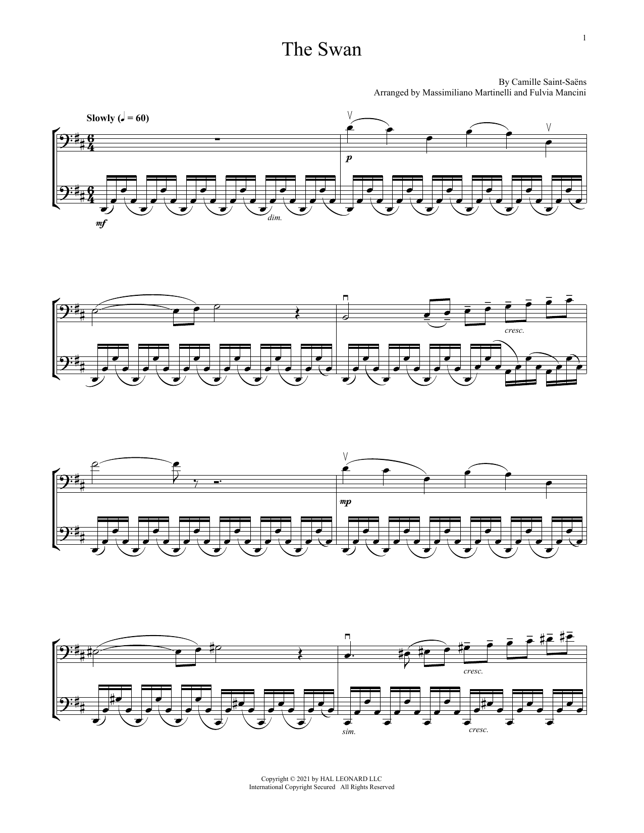 Download Mr & Mrs Cello The Swan Sheet Music and learn how to play Cello Duet PDF digital score in minutes