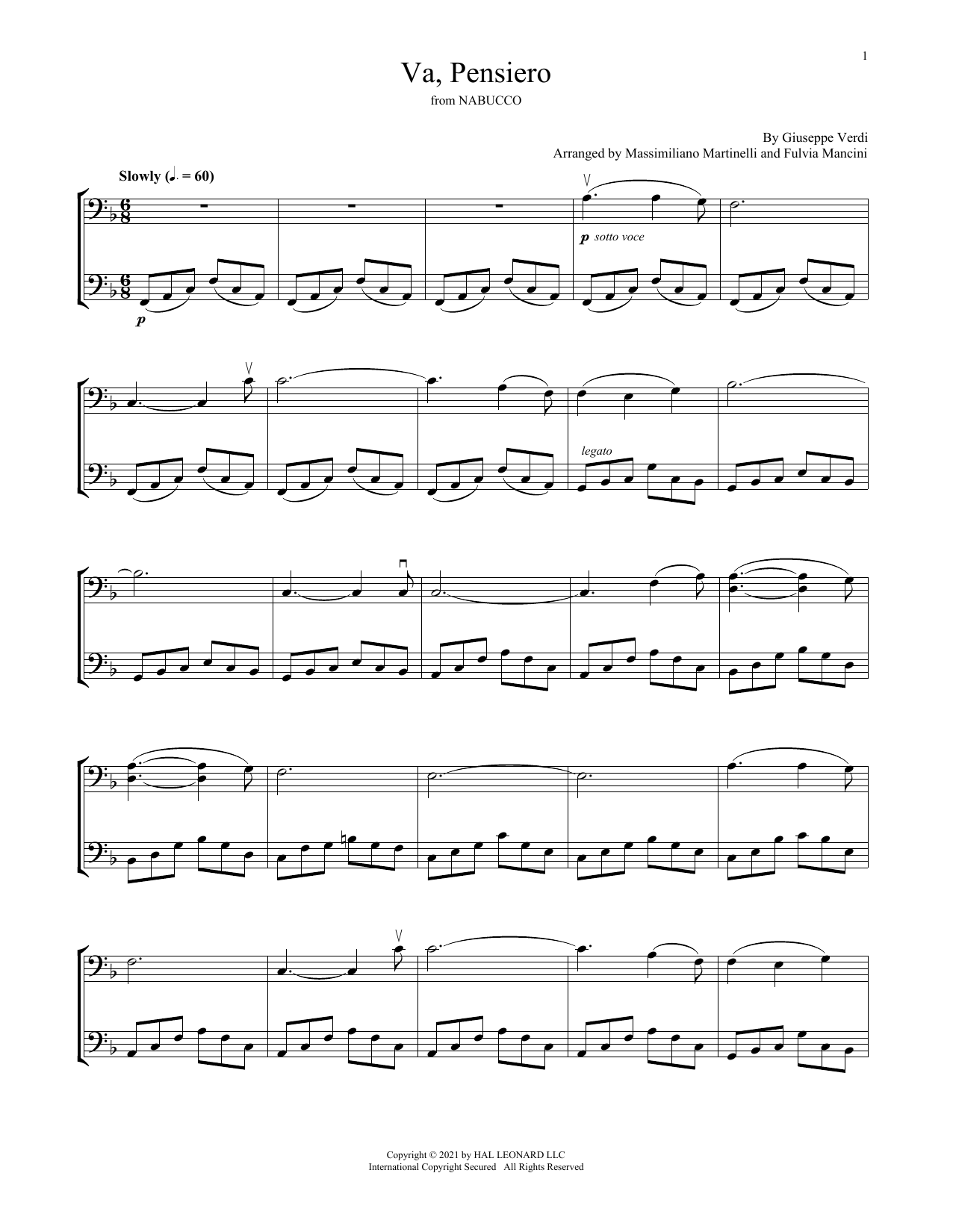 Download Mr & Mrs Cello Va, Pensiero (from Nabucco) Sheet Music and learn how to play Cello Duet PDF digital score in minutes